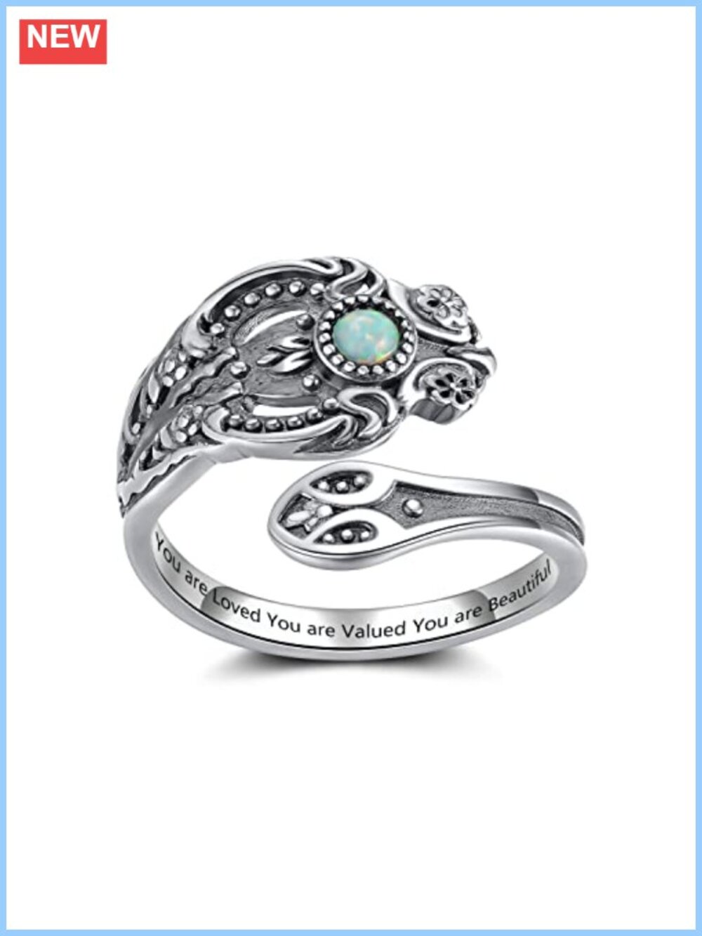 S925 Sterling Silver Adjustable Open Wrap Spoon Ring Statement Band Gift
